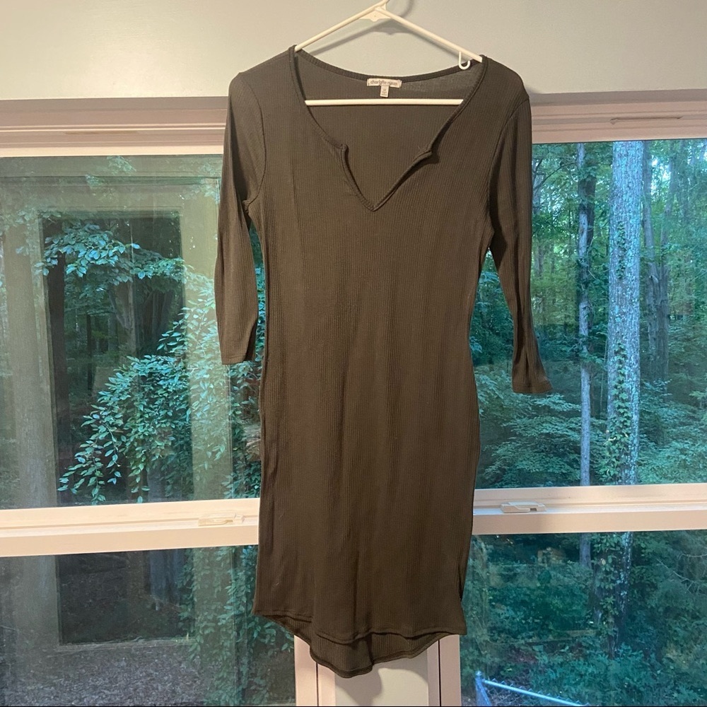 Charlotte Russe Olive Army Green Long Sleeve Body Con Dress - Medium